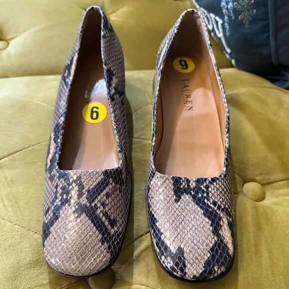 Lauren Ralph Lauren Womens Python Classic Block Heel Pumps 9AA WG1186 Shoes - Picture 1 of 7
